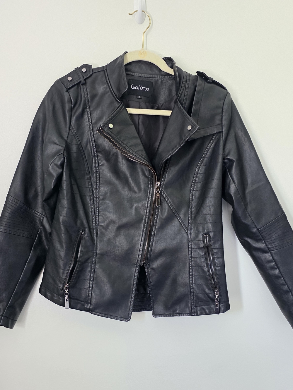 Chou Yatou Black Faux Leather Moto Biker Jacket Women’s Small